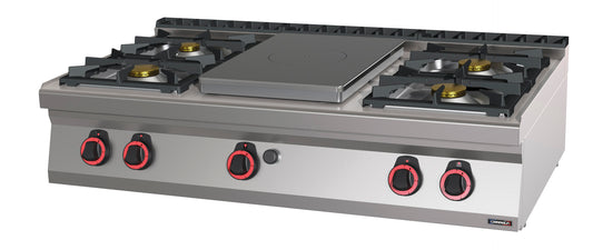 Gas table-top cooker 4 burners + 1 solid top 120 - C7FOG4F1P120