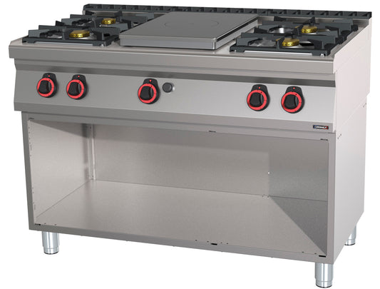 Gas cooker 4 burners + 1 solid top with open cabinet 120 - C7FOG4F1P120S