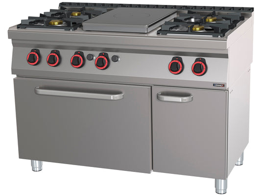 Gas cooker 4 burners + 1 solid top with gas oven GN 1/1 120 - C7FOG4F1PFG120
