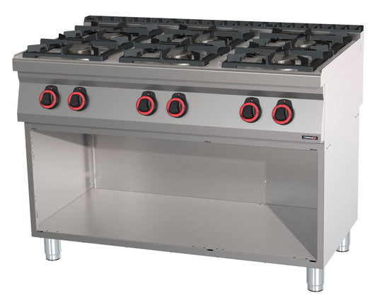 Gas cooker 6 burners with open cabinet 120 - C7FOG6F120S
