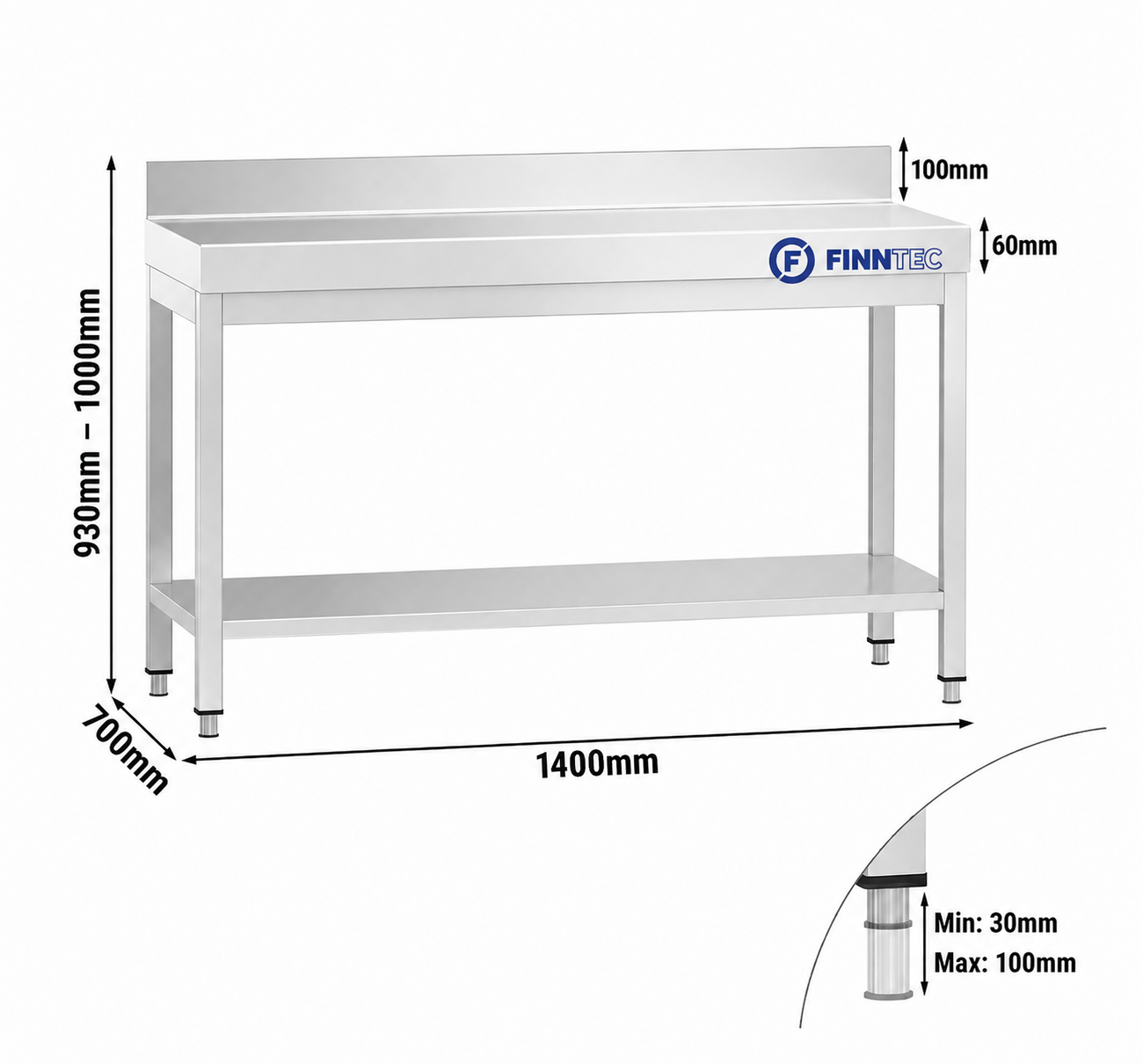 Stainless steel worktable, with upstand FT-ATS147A