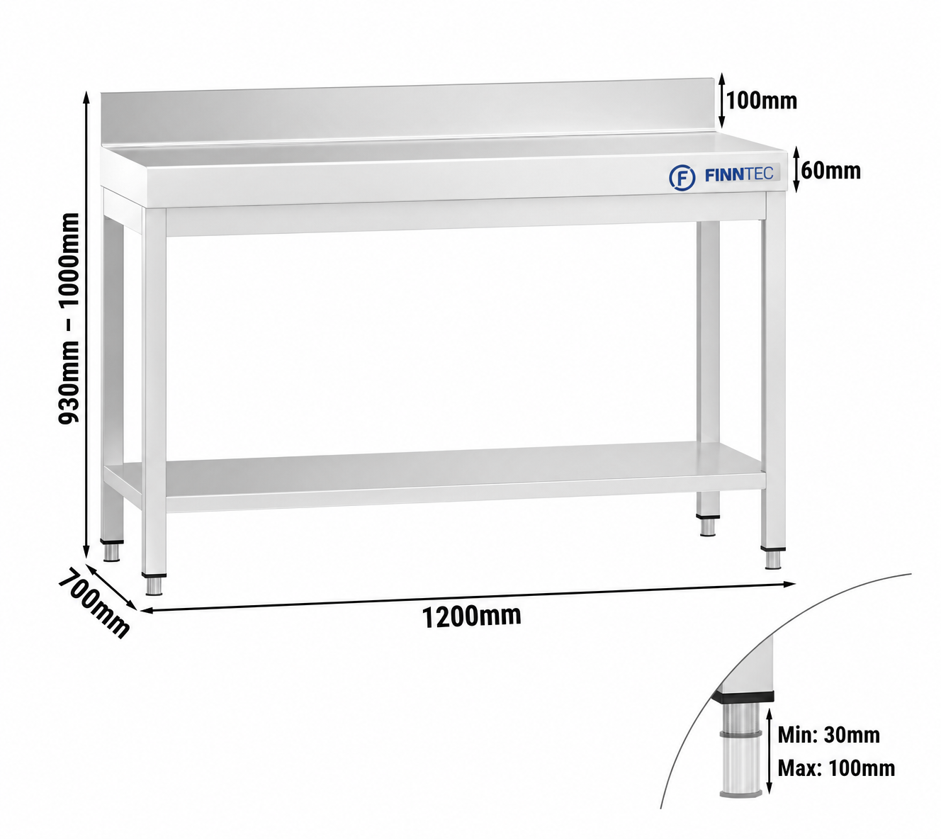 Stainless steel worktable, with upstand THATS127A