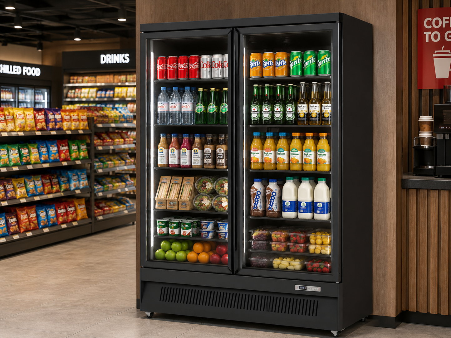 Double Glass Door Upright Display Fridge SKU AHE1253R
