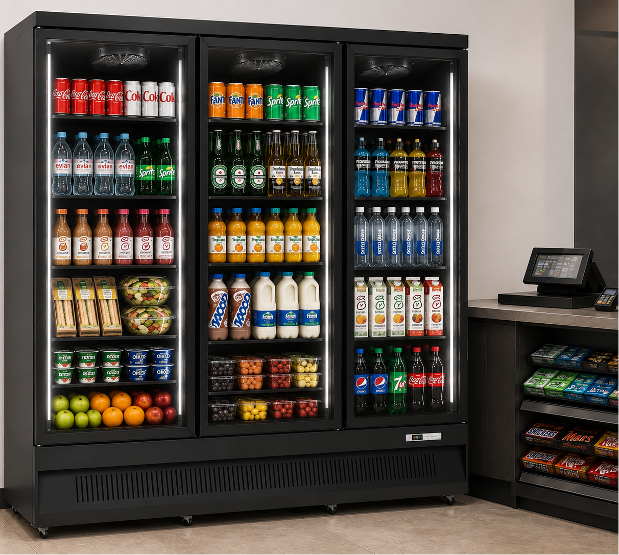 Three Glass Door Upright Display Fridge SKU AHE1880R