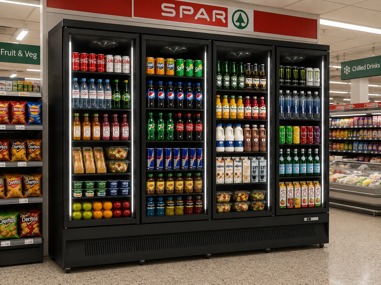 Four Glass Door Upright Display Fridge SKU AHE2508R