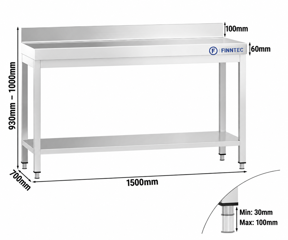 Stainless steel worktable, with upstand FT-THATS157A
