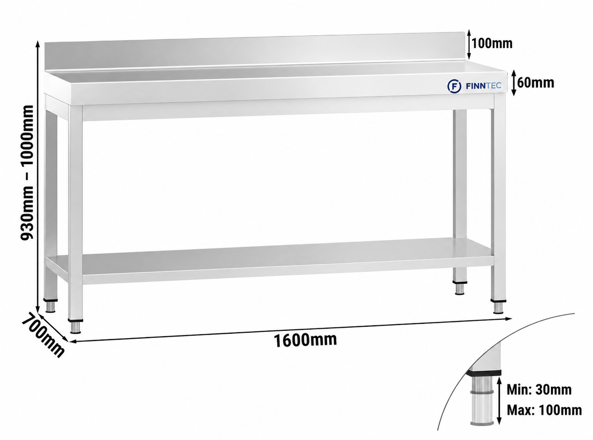 Stainless steel worktable, with upstand FT-THATS167A