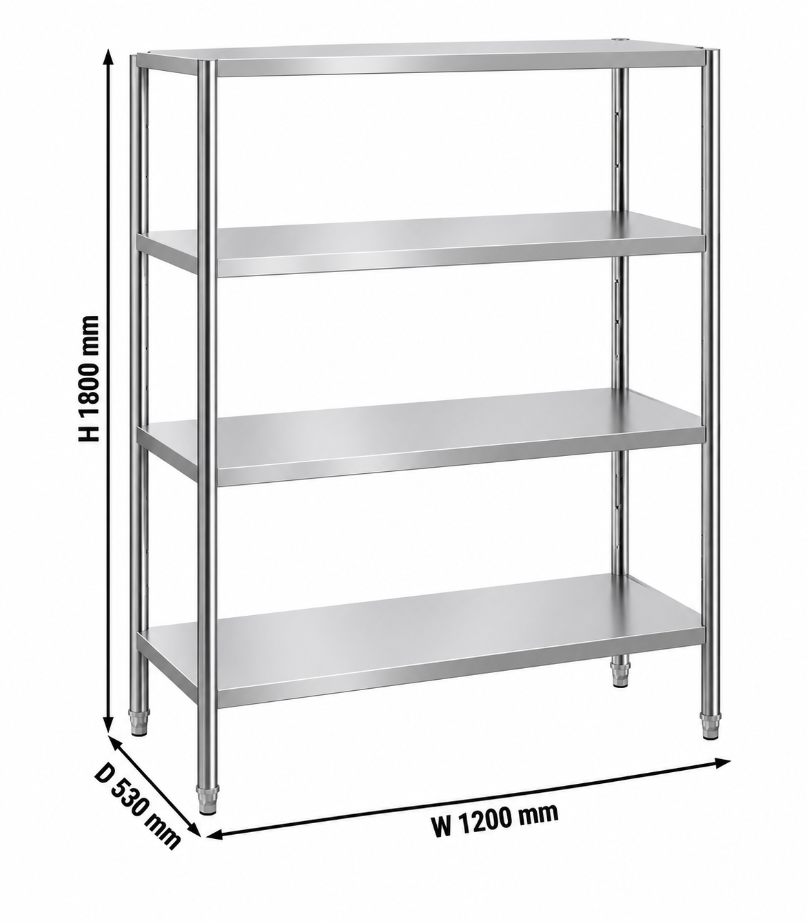 Stainless Steel Shelving Unit PREMIUM - 1200x530mm - with 4 shelves