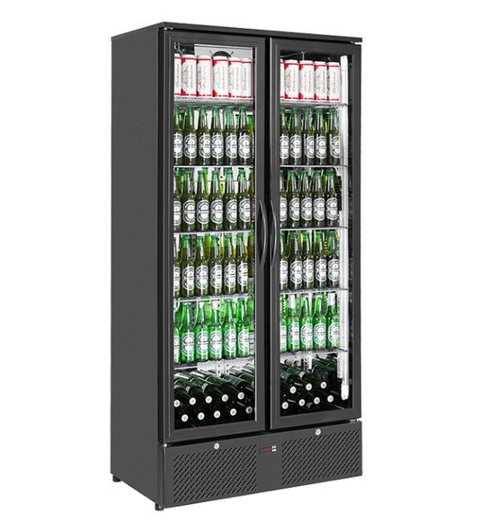 Weili Double Glass Door Upright Bottle Cooler in Black