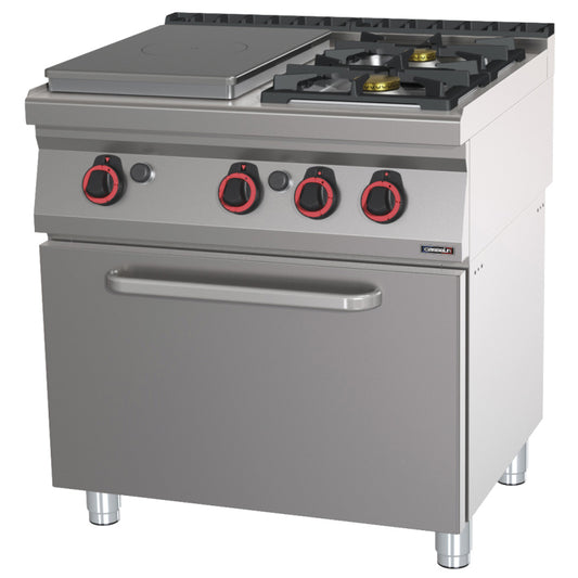 Gas cooker 2 burners + 1 solid top with gas oven GN 1/1 80 - C7FOG2F1PFG80