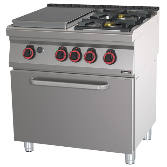 Gas cooker 2 burners + 1 solid top with gas oven GN 2/1 80 - C7FOG2F1PFGHP80