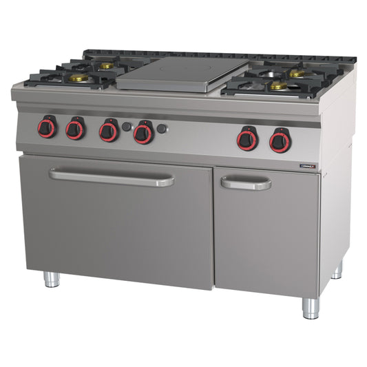 Gas cooker 4 burners + 1 solid top with gas oven GN 1/1 120 - C7FOG4F1PFG120