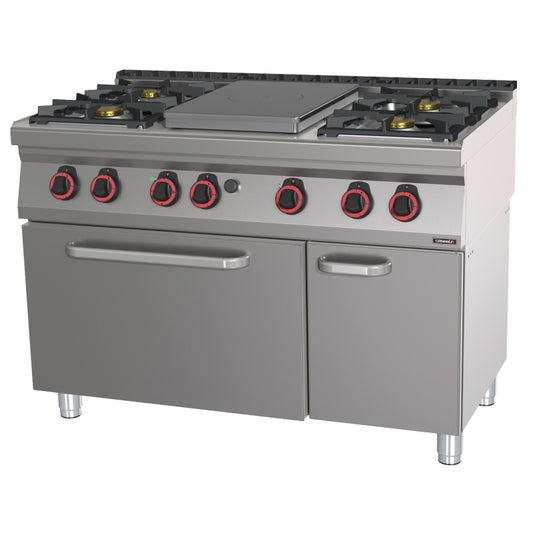Gas cooker 4 burners + 1 solid top static electric oven GN 2/1 HP 120 - C7FOG4F1PFSHP120