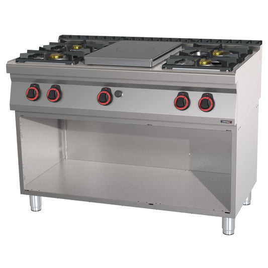 Gas cooker 4 burners + 1 solid top with open cabinet 120 - C7FOG4F1P120S
