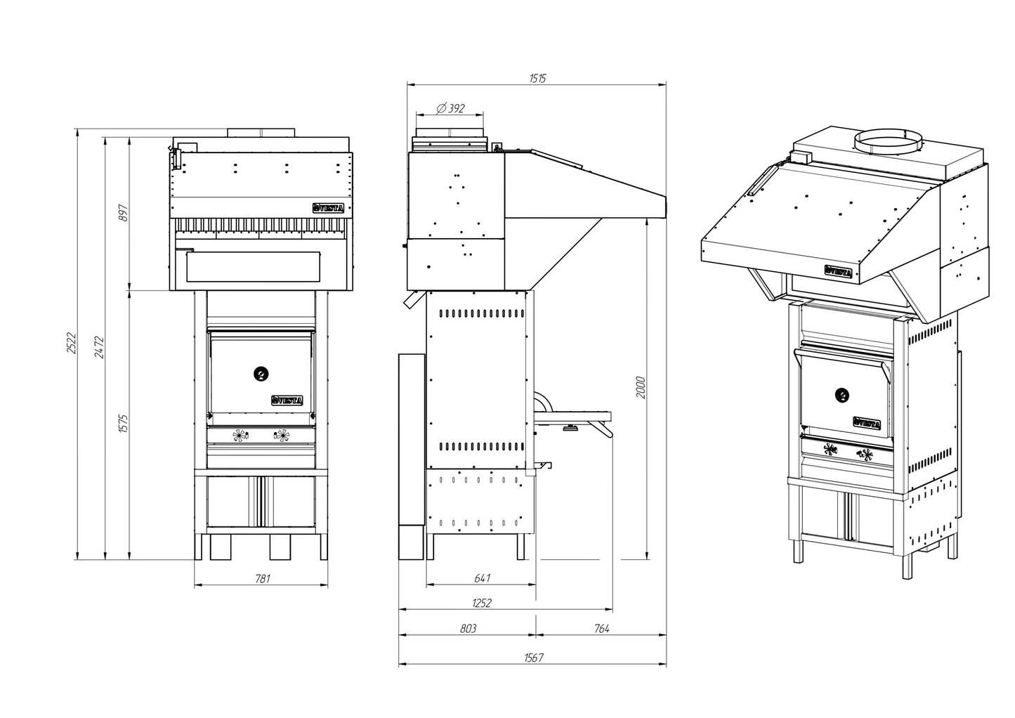 VESTA M25SD Vesta Charcoal  Oven M25 with Stand, Heating  Cabinet, Dry Spark  arrester All Stop Trading