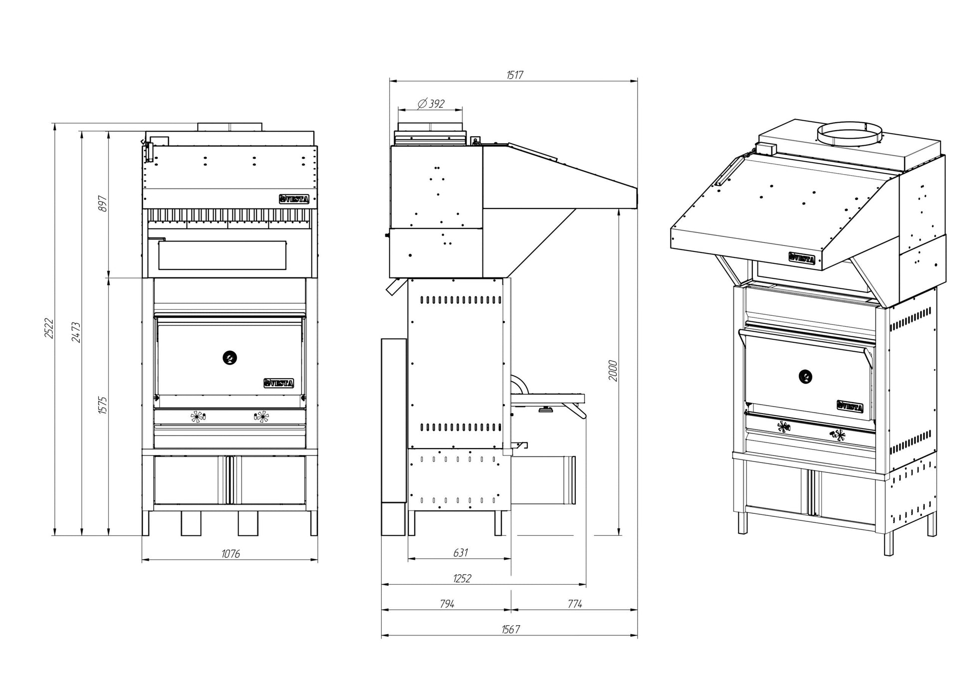 VESTA M45SD RED Vesta Charcoal  Oven M45 with Stand, Heating  Cabinet, Dry Spark  arrester, Cast iron  fire grate, Red door,  polished s/s All Stop Trading