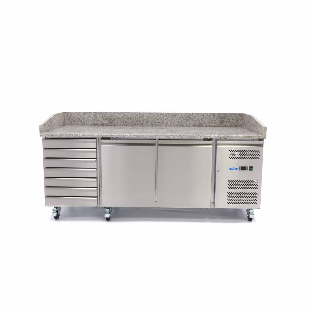 Pizza Prep Fridge - 202cm - 2 Doors - Fits 5 x 1/6 GN - 7 Drawers
