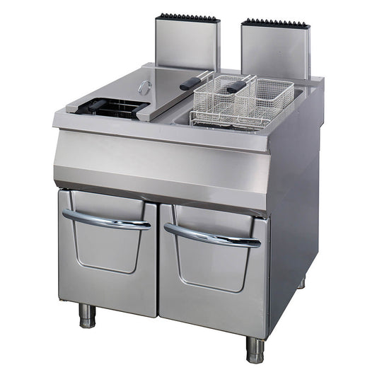 Premium Deep Fryer - 2 x 22L - Double Unit - 90cm Deep - with Drain Tap - Gas