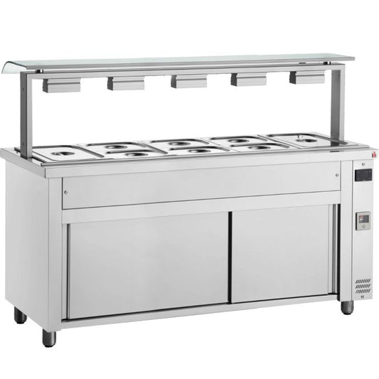 Bain Marie With Heated Cupboard And Sneeze Guard 5x GN1/1