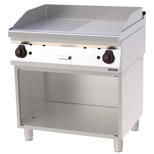 Gas griddle plate Grooved Smooth Chrome with open cabinet 80 - C7PASCRLG80S