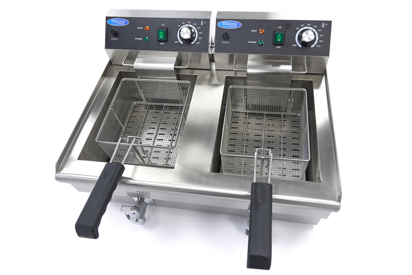 Deep Fryer - 2 x 13L - 2 Baskets - with Drain Tap