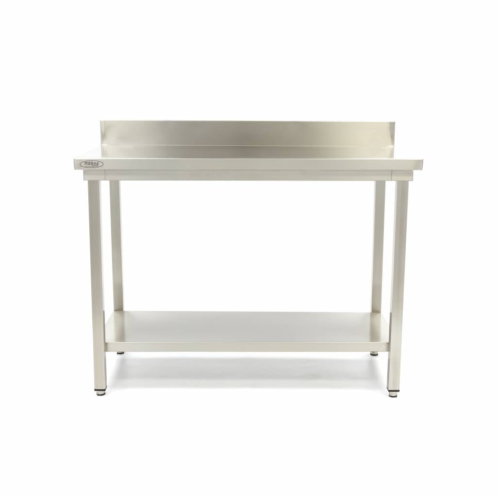 Stainless Steel Table - 200 x 60cm - Adjustable Height - with Backsplash and Storage Shelf
