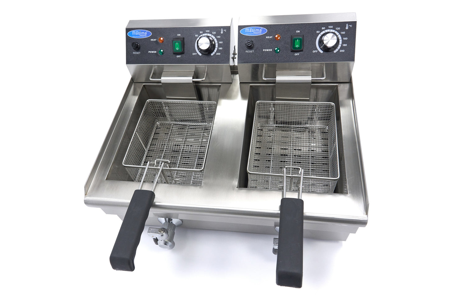 Deep Fryer - 2 x 10L - 2 Baskets - with Drain Tap