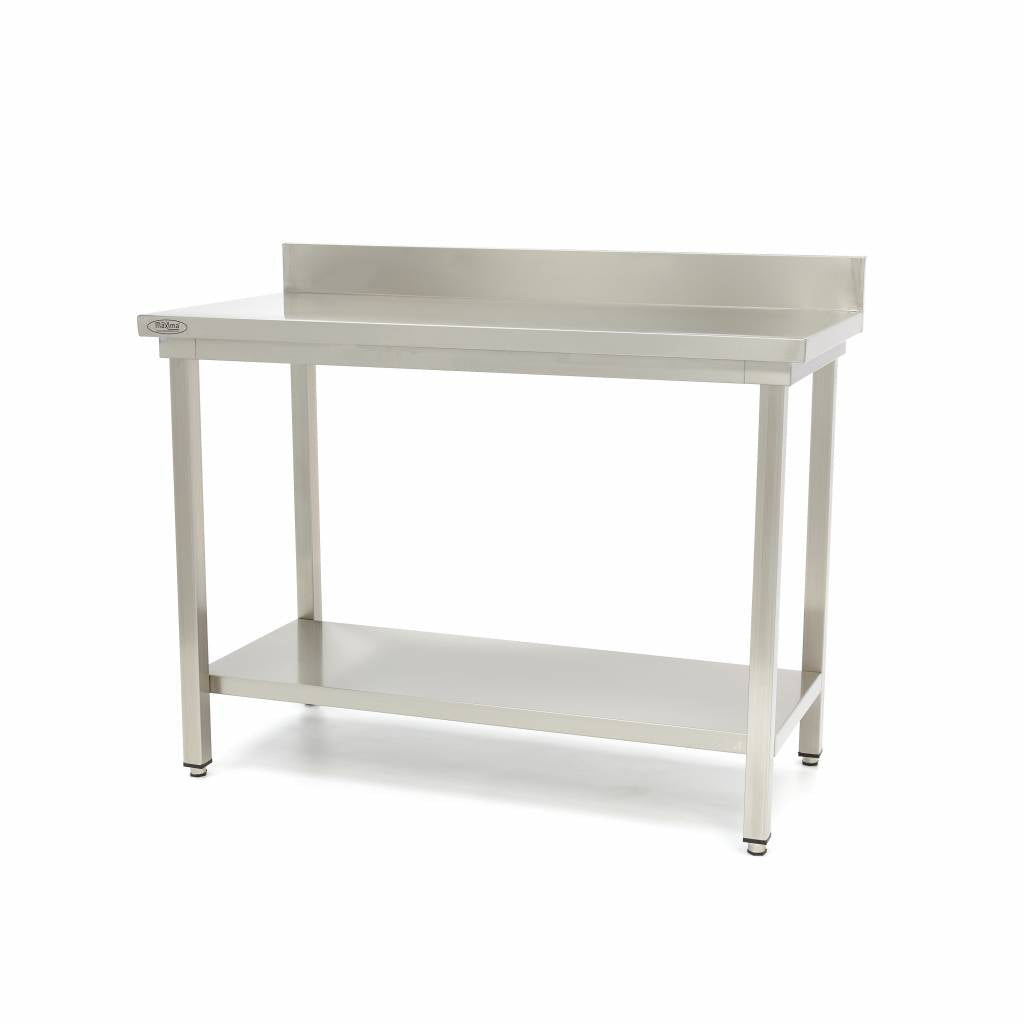 Stainless Steel Table - 160 x 60cm - Adjustable Height - with Backsplash and Storage Shelf