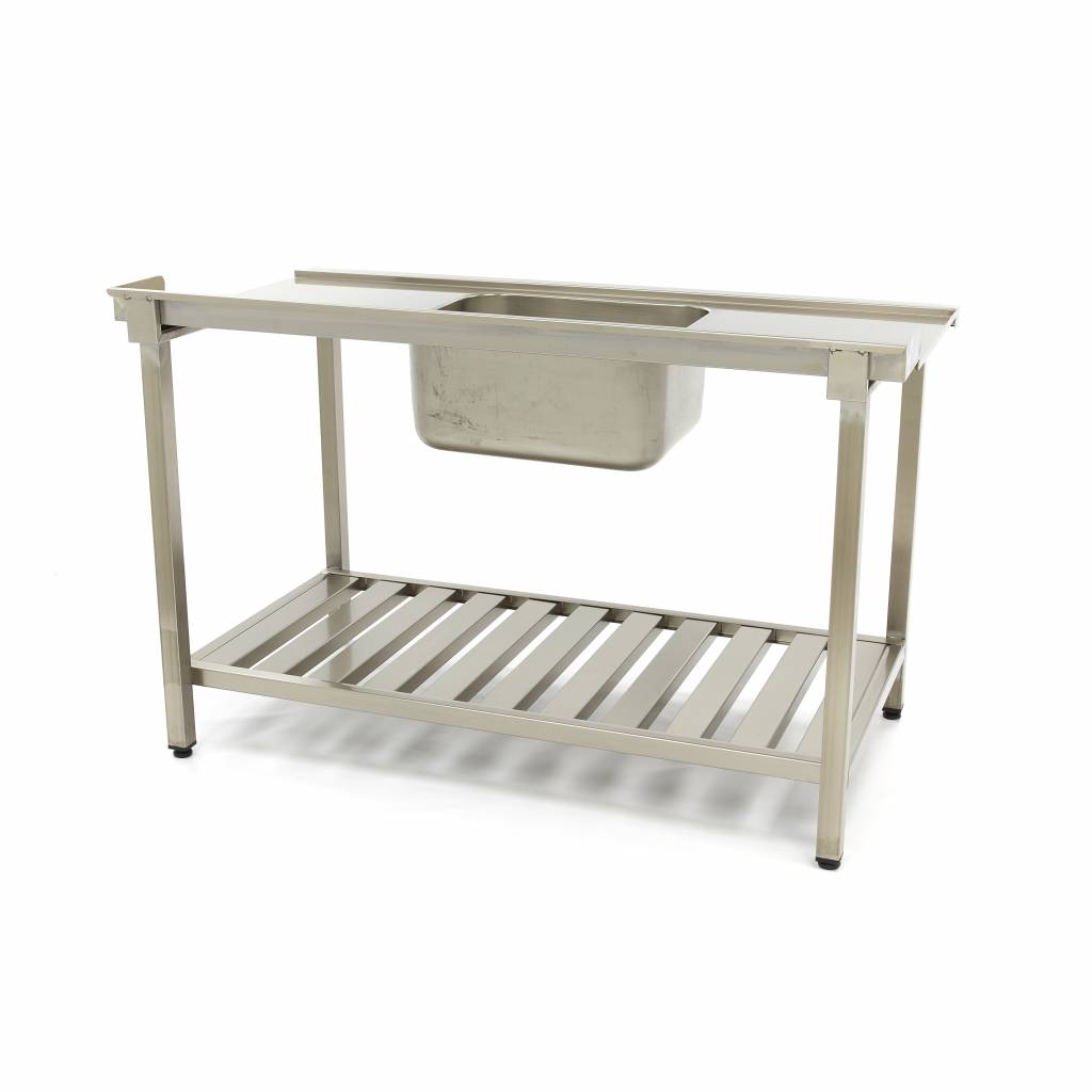 Dishwasher Table - 120 x 75cm - Left - with Sink and Backsplash - incl Storage Shelf