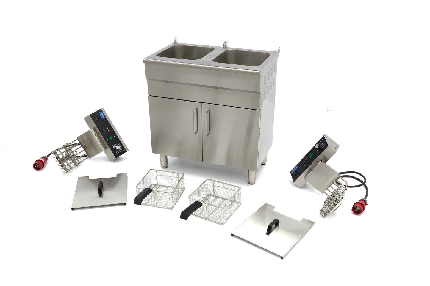 Deep Fryer - 2 x 16L - 2 Baskets - with Drain Tap and Stand - 400V