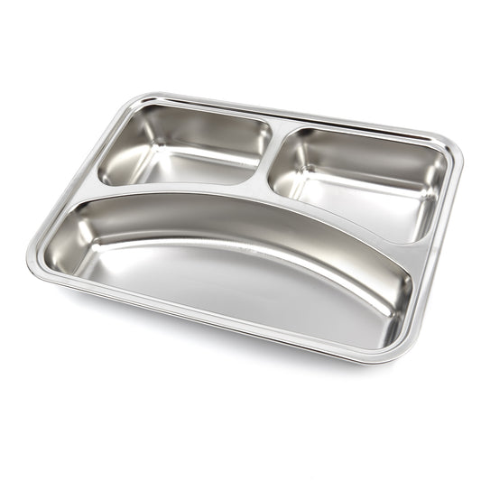 Plate - 3 Compartments - Stainless Steel - Dishwasher Safe