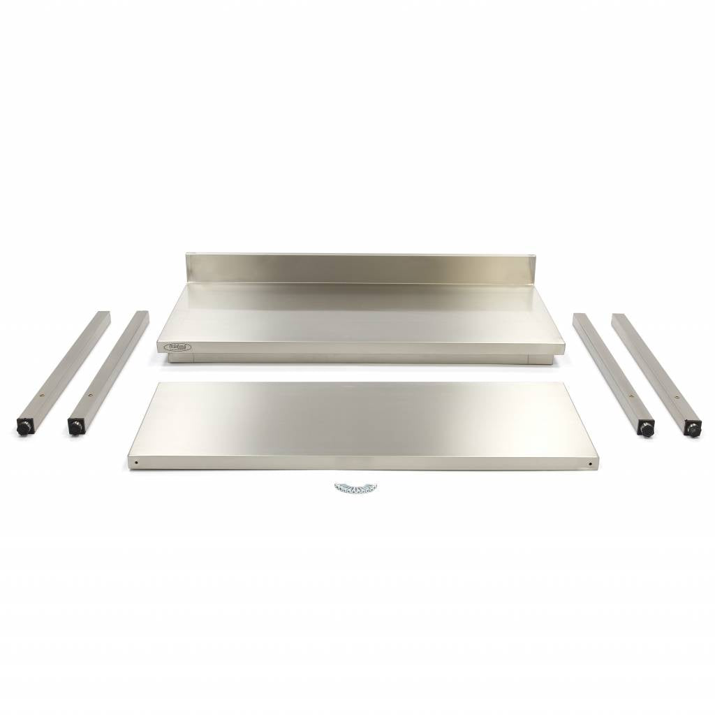 Stainless Steel Table - 140 x 60cm - Adjustable Height - with Backsplash and Storage Shelf