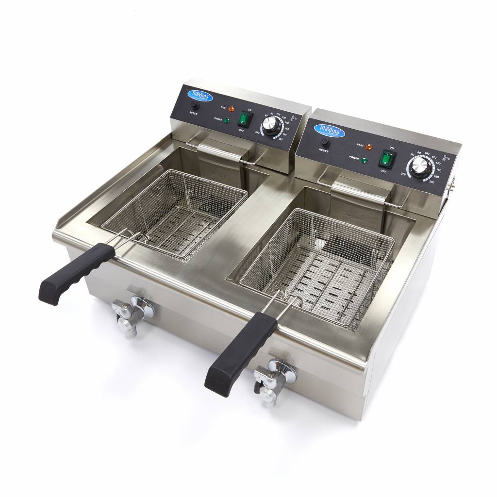 Deep Fryer - 2 x 16L - 2 Baskets - with Drain Tap