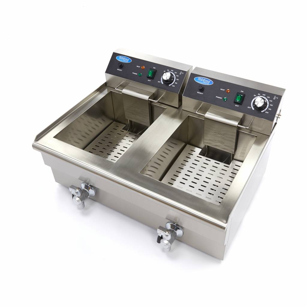 Deep Fryer - 2 x 16L - 2 Baskets - with Drain Tap