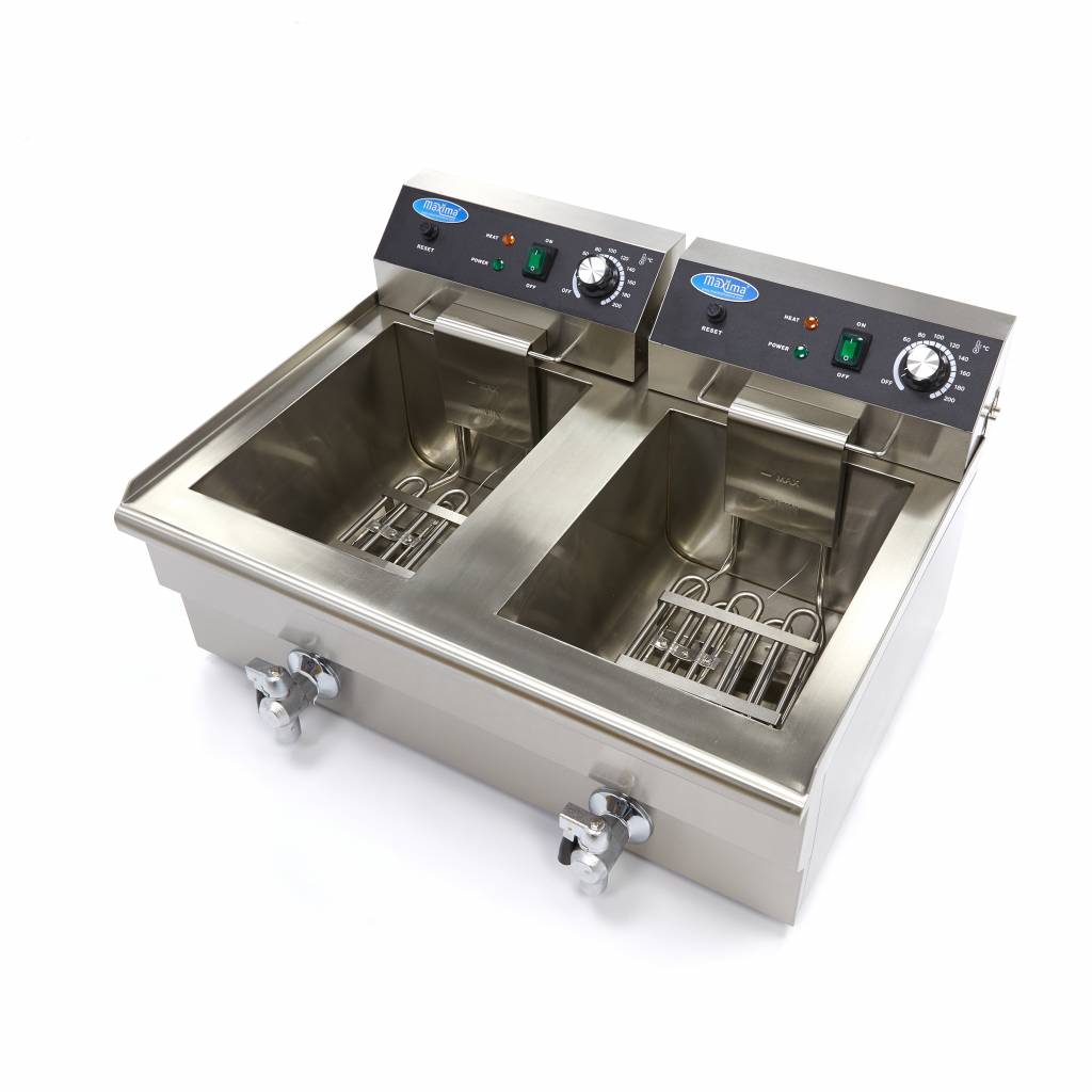 Deep Fryer - 2 x 16L - 2 Baskets - with Drain Tap